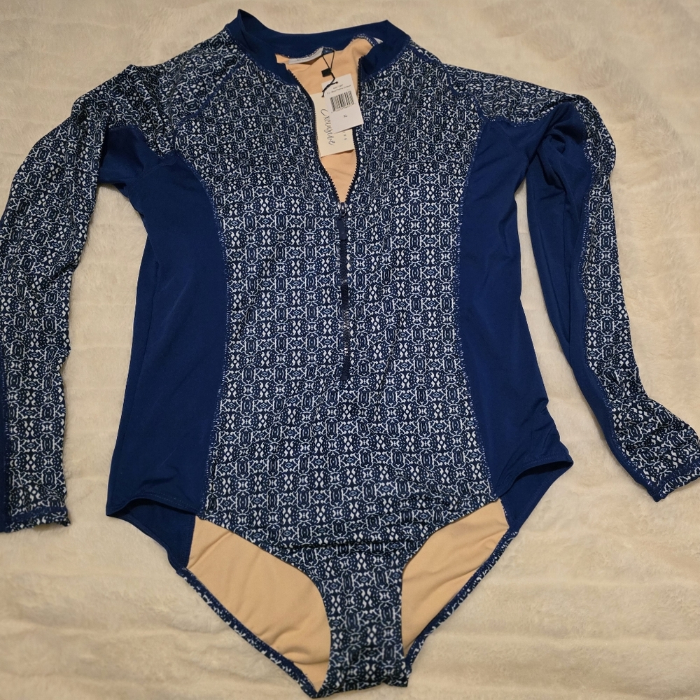 CABANA LIFE Blue Unisuit Zipper/packt Long Sleeve NWT Rashguard UPF 50+ Swimware